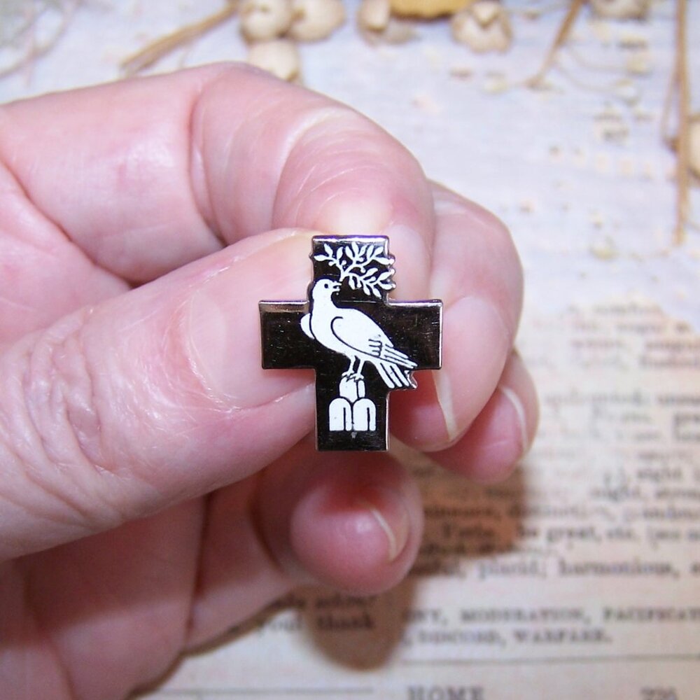 Sterling Silver Enamel Religious Pin Brooch - Dove of Peace